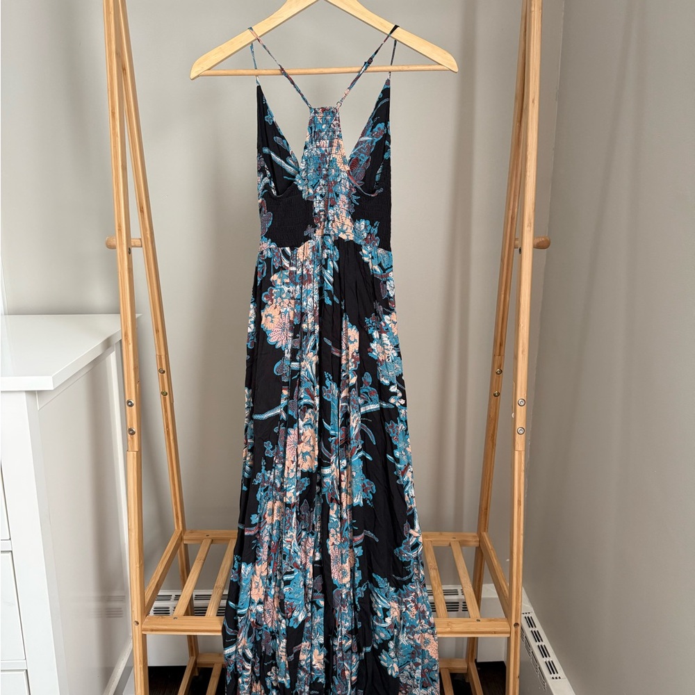 Floral Maxi Dress in Black and Blue
